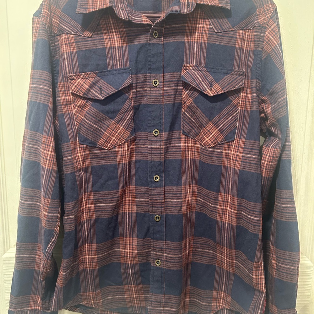 Wrangler Navy and Orange Plaid Button Down Shirt